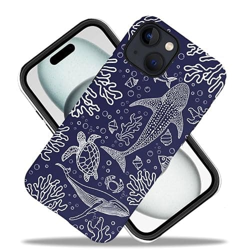DAIZAG Case Compatible with iPhone 15,Durable Shock Protection Cover for Girl Women,Navy Blue Turtle Whale Shark thumbnail 2