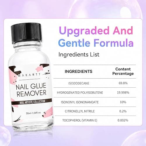 Makartt Nail Glue Remover for Press on Nails - 30ML Hema-free, Glueoff Easy Removal Versatile Debonder for Glue on Tips, Regular Polish, Quick Glues and Semi-Cured Sticker DIY Manicure Supply thumbnail 7