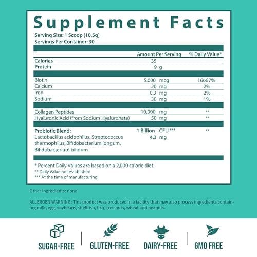 GOBIOTIX Collagen Powder Supplement with Probiotics - Hydrolyzed Protein Collagen Powder for Women - Hair Skin and Nails, Joint and Digestive Health - Collagen Peptides Type I and III - 30 Servings thumbnail 7