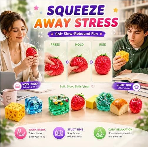 8-Piece Squishy Fun Box Mystery Set, Blind Box Malt Sugar Creative Slow Return Squishies Relief Hand Relax Desk Decor Party Favor Gifts for Adult (Style 1) thumbnail 3