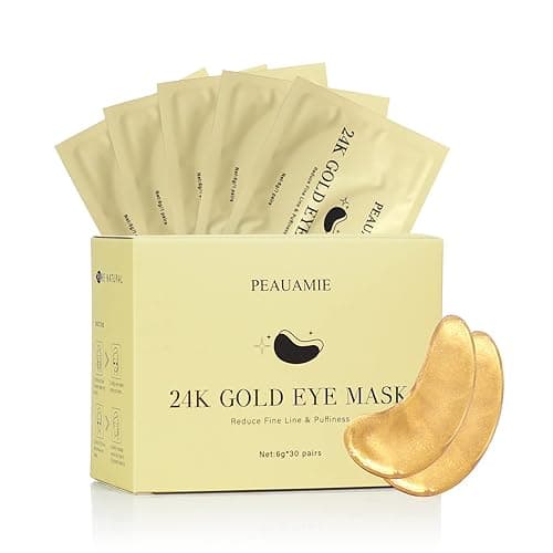 PEAUAMIE Under Eye Patchs 24k Gold Eye Mask and Hyaluronic Acid and Rose for Dark Circles and Puffiness Wrinkle Eye Bags 30 Pairs - Gold