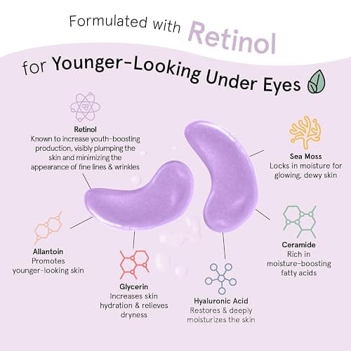 grace & stella Retinol Under Eye Patches for Puffy Eyes & Dark Circles - Restoring Gel Under Eye Masks with Hyaluronic Acid - Bridesmaid Gifts, Birthday Gifts for Women (Purple, 24 Pairs) thumbnail 8