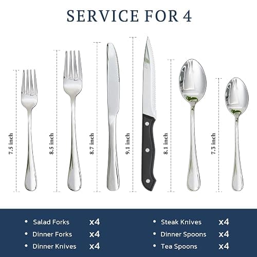 Astercook Silverware Set with Steak Knives 24-Piece Flatware Set for 4 Food-Grade Stainless Steel Cutlery Set Mirror Polished Utensils Set Include Spoons and Forks for Home Kitchen Restaurant thumbnail 2