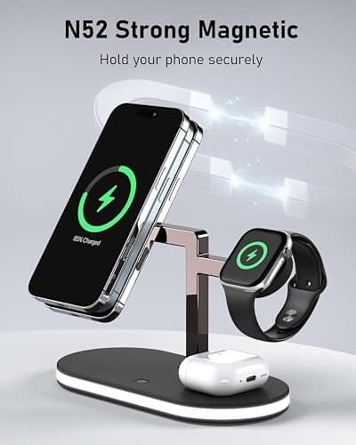 UEQ 4 in 1 Wireless Charging Station for Apple MagSafe Charger,Fast Charging Magnetic Wireless Charger Stand with Night Light for iPhone 17 Air 16 15 14 13 12 Series,Apple Watch and AirPods (Black) thumbnail 5