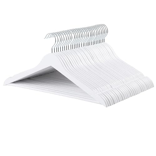 Amazon Basics Wood Suit Clothes Hangers for Closet Organizer, White, 30-Pack - Image 1