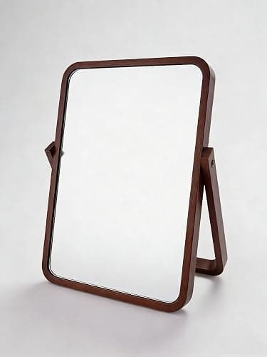 Honeystore Solid Wood Makeup Mirror, 360° Rotating Desktop Vanity Mirror, 9" x 7.1" HD Silver Mirror, Natural Wood Frame, Portable Tabletop & Wall Hanging Cosmetic Mirror (Dark Brown) thumbnail 7