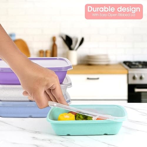 MAQUITA 10PCS Meal Prep Containers 1-Compartment, Wheat Straw Microwave Bento Lunch Box with Lids, Reusable & Stackable Food Storage Containers, Dishwasher Freezer Safe BPA Free thumbnail 2