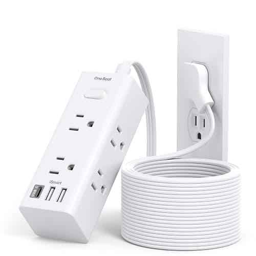 15Ft Extension Cord with Multiple Outlets, Flat Plug Power Strip Surge Protector with 15 Ft Long Cord, 6 Outlet 3 USB Ports (1 USB C), Multi Outlet Wall Plug for Travel, College, Dorm Room Essentials - Image 1
