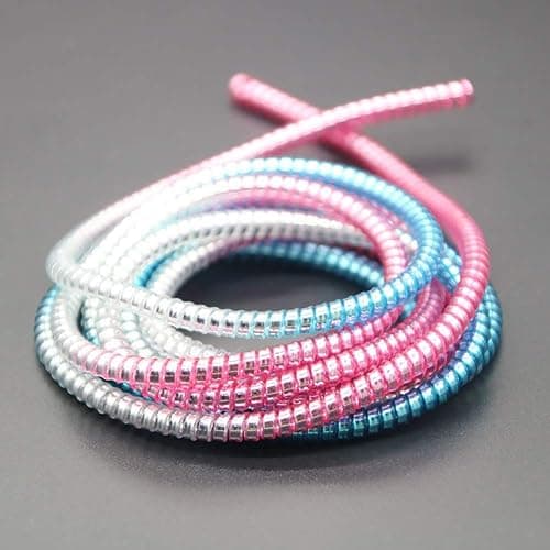 Cable Protector Animal Proof Wire Repair, Cord Protector for Pets Headphone Saver Spiral Cable Wrap Strain Relief, Cord Sleeve for Phone Cable USB Date Cable, 60 inches, 2 pcs, Silver-Pink-Blue thumbnail 2