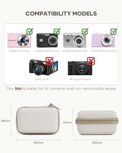 YINKECASE Digital Camera Case Fit for KODAK PIXPRO FZ45/FZ55/ CAMKORY/STUOGYUM DC402-AF/Canon IXUS, Storage Travel Carry Case with 3 SD Card Slots for Camera, Batteries, SD Card, Beige thumbnail 3