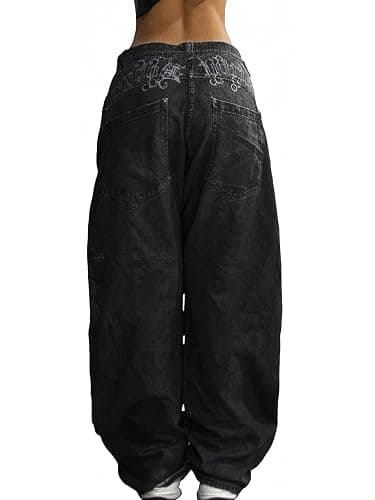 Xineicy Jeans for Women Y2k Grunge Baggy Jeans Mid-Low Waist Barrel Vintage Gothic Denim Pants Streetwear thumbnail 2