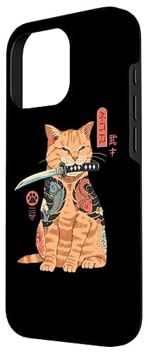 Japanese Samurai Ninja Cat Kawaii Tattoo Graphic Case for iPhone 16 Pro thumbnail 2