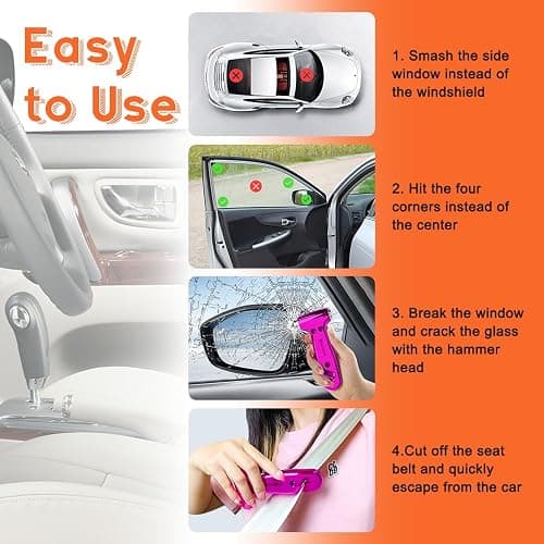 SINSEN Car Window Breaker Seatbelt Cutter, Emergency Tool, Safety Hammer to Break Glass, 3-in-1 kit, Starlight Silver thumbnail 6