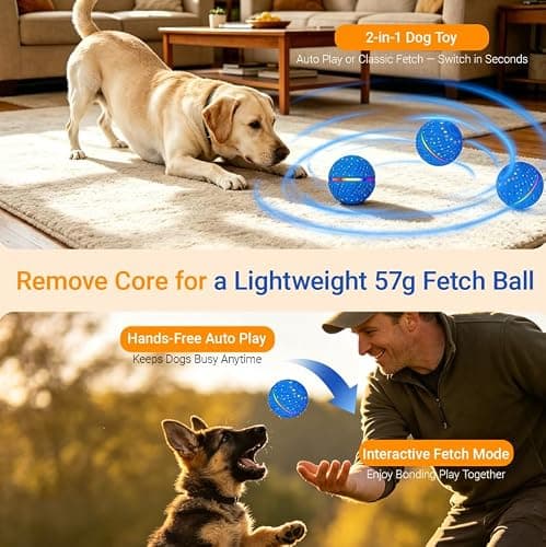 GULUNOOK Interactive Dog Ball Toy for Small Medium Dogs – Automatic Rolling, Bouncing & Moving Dog Toy with LED Lights, 2-in-1 Fetch Toy, Durable E-TPU, USB Rechargeable (2.8” Blue) thumbnail 3