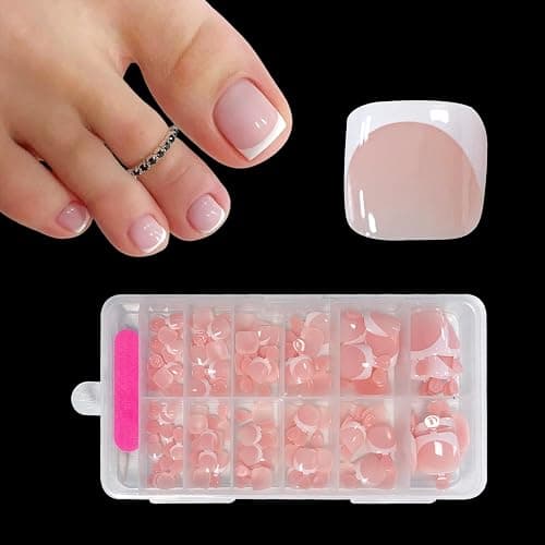 ZAHRVIA 120pcs French Tip False Toe Nails, Ready-to-Use Press On Toenail, Acrylic Fake Nails 12 Sizes Stick On Toenails For Women French Tip Gift for Girls, Easy Application (White Pink) - Image 1