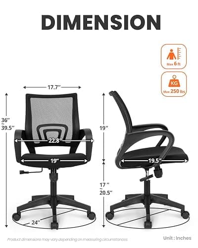 NEO CHAIR Office Desk Computer Chair Ergonomic Mesh Gaming Mid Back Seat with Comfy Lumbar Support Adjustable Height Swivel for Home Task (Black) thumbnail 3