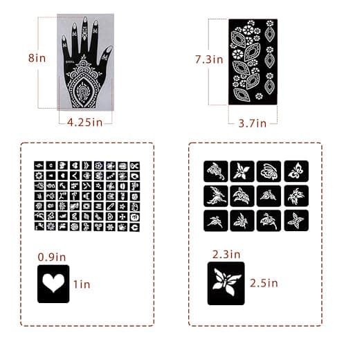 Koogel 18 Sheets 97PCS Henna Tattoo Stencil Kit, Reusable Mehndi Templates for Indian Weddings, Christmas & New Year, Ramadan, Bridal Mehndi & Tattoo Templates for Women, Girls & Body Art thumbnail 4