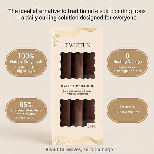 Heatless Curls Overnight Hair Curlers - 3PC No-Heat Curling Rod to Sleep In and Shower Cap,Velvet Hair Rollers with Satin Wrap thumbnail 2