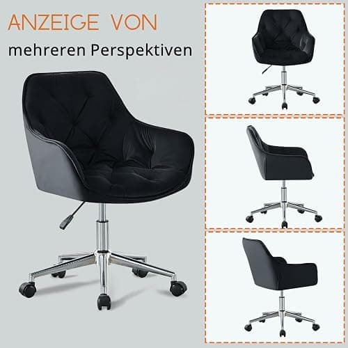 JaHECOME Bürostuhl aus Samt, höhenverstellbarer Konferenzstuhl, Drehbarer Computerstuhl mit Armlehne und Schaumstoffpolsterung für Home Office, Büro(1, Schwarz) thumbnail 7