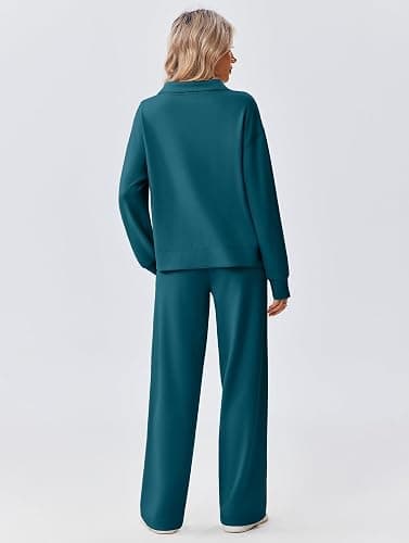 PINSPARK 2 Piece Sets for Women 1/2 Zip Sweatsuit Loose Fit Sweatshirt Straight Leg Pants 2025 Matching Outfit Fall Tracksuit thumbnail 2