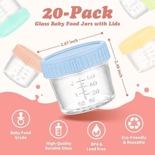 20 Pack Glass Baby Food Containers, 4 Oz Glass Baby Food Storage Jars with Airtight Lids, Reusable Leak-Proof Baby Food Jars, Freezer Microwave Dishwasher Safe thumbnail 2
