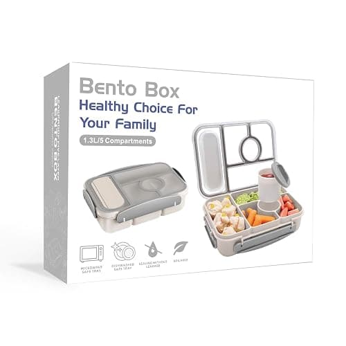 Amathley Bento Box Adult Lunch Box Kids,Lunch Containers for Adults/Kids/Toddler,5 Compartments Bento Lunch Box with Sauce Vontainers,Microwave & Dishwasher & Freezer Safe,BPA-Free (White) thumbnail 7