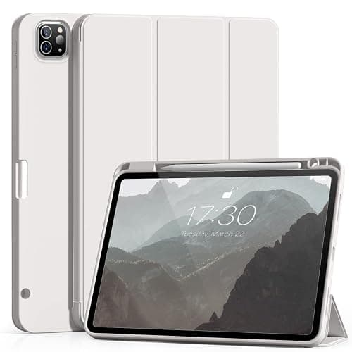 Aoub New iPad Pro 12.9 inch Case 6th Generation 2022/5th Gen 2021/4th Gen 2020 with Pencil Holder, Auto Wake/Sleep, Trifold Smart Stand with Soft TPU Back Shell Cover, Gray - Image 1