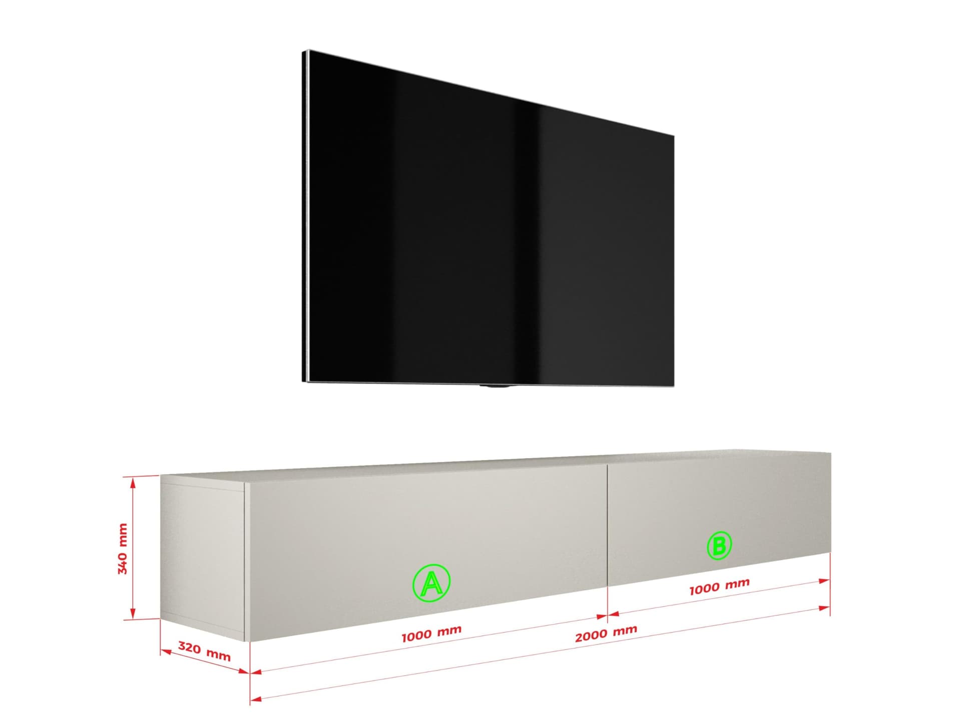 Hanging TV Cabinet (Width : 2 x 100 cm, Height: 34 cm, Depth: 32 cm) Lowboard, TV Cabinet, Cashmere. thumbnail 3