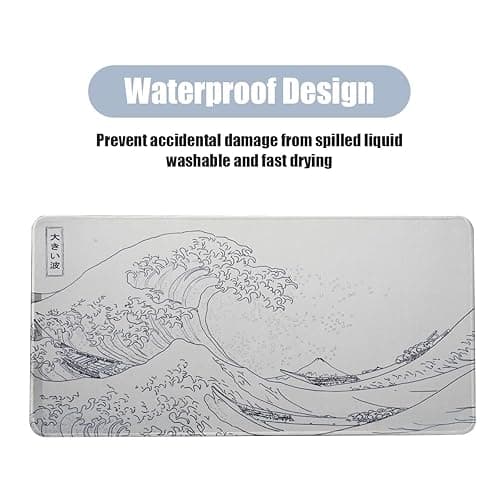 Large Japanese Sea Wave Mouse Pad - White Anime Desk Mat, Extended Non-Slip Keyboard Pad, Kanagawa Office Desktop Protector 23.6" x 11.8" for Gaming, Office and Home - White Waves Sea thumbnail 4