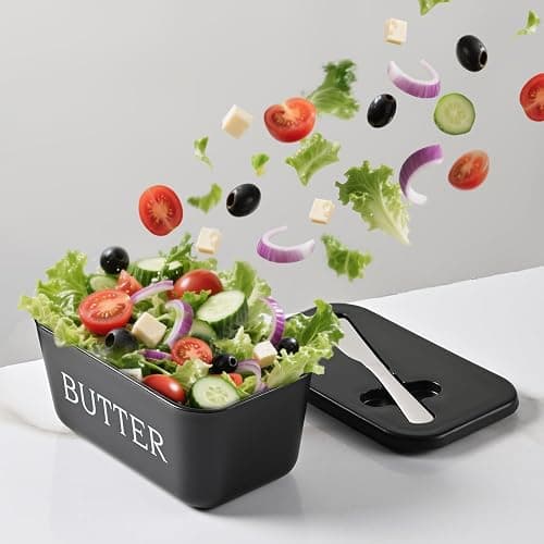 Large Plastic Butter Dish With Lid And Knife,Food Grade PP Butter Holder Keeper With Cover For Kitchen Refrigerator Black Butter Container thumbnail 4