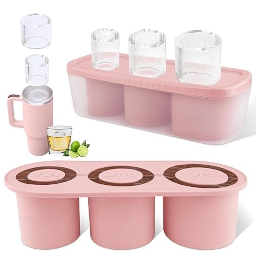 Tcamp Tumbler Ice Mold, Ice Cube Tray for 30 oz -40 oz Tumbler Cup, 3 Pcs Silicone Hollow Cylinder Ice Mold with Lid and Bin for Freezer, Ice Drink, Juice, Whiskey, Cocktail (Pink) - Image 1