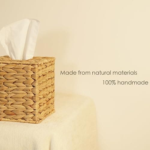 PINXIURY Water Hyacinth Handwoven Tissue Box Cover, Natural Handmade Wicker Napkin Box Holder, Handcrafted Square Facial Tissue, Rustic Decorative on Table and Bathroom, Office, Boho Decorative thumbnail 6