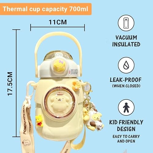 Woskailly Cute Stainless Steel Water Bottle with Portable Stylish Perfect Sport Set, Vacuum Insulated Bottles 24.6oz (Blue) thumbnail 2