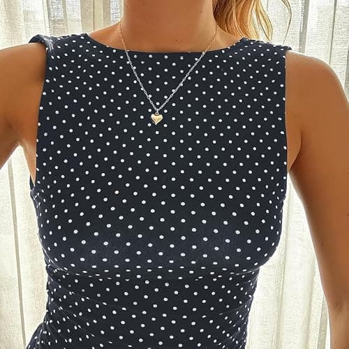 JOLILUNA Polka Dot Mini Dress for Women Sleeveless Round Neck Bodycon Flared Hem Casual Summer Outfit 2025 thumbnail 6