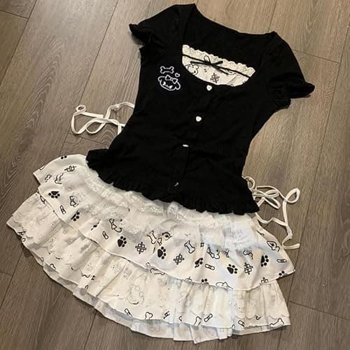 Mcbling Top Skirt Set Gyaru Shoujo Girl Jojifuku Jirai Kei Clothes Scenecore Fashion Cutecore Decora Y2K thumbnail 3