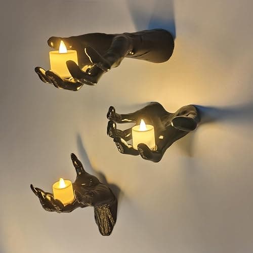 DAZONGE Halloween Decorations, Pack of 3 Wall Mounted Creepy Reaching Hands with Lighted Candles, Life-Sized Horror Hands for Gothic Wall Decorations, Scary Halloween Decorations Indoor - Style 2 - Image 1