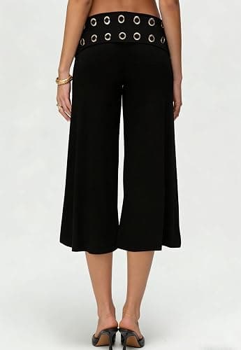 Adoeren Women Fold Over Lounge Capris Wide Leg Cropped Flowy Gaucho Pants Comfy Casual Yoga Coluttes Pajama Bottom thumbnail 3