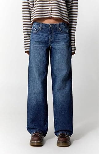 PacSun Women's Casey Low Rise Baggy Jeans Button Flap Pocket Dark Blue Size 26 Short thumbnail 3