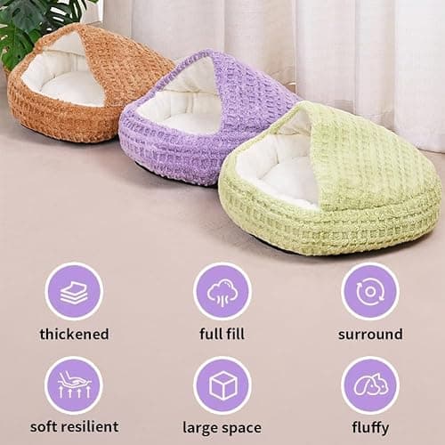Plush Cat Bed Hooded Semi Enclosed Shell Shaped Pet Nest Cozy Warming Anti-Slip Small Dog Bed for Puppy and Kitten thumbnail 4