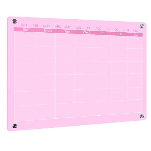 Marribol Acrylic Calendar Dry Erase Board for Wall,15.7''x11.8'',Pink Monthly Calendar Whiteboard for Home,Office, School - Image 1