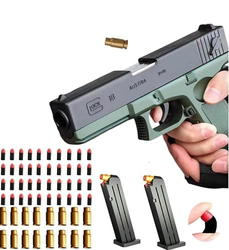 Toy gun with soft bullets, toy gun with ejectable magazine for safety training or play - unique gift (green) - Image 1