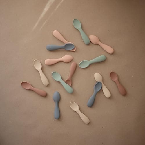 Mushie Baby Starter Spoons | BPA-Free Silicone Learning Spoons 2-Pack | Dishwasher Safe Durable Toddler Utensils | Tradewinds/Shifting Sand thumbnail 3