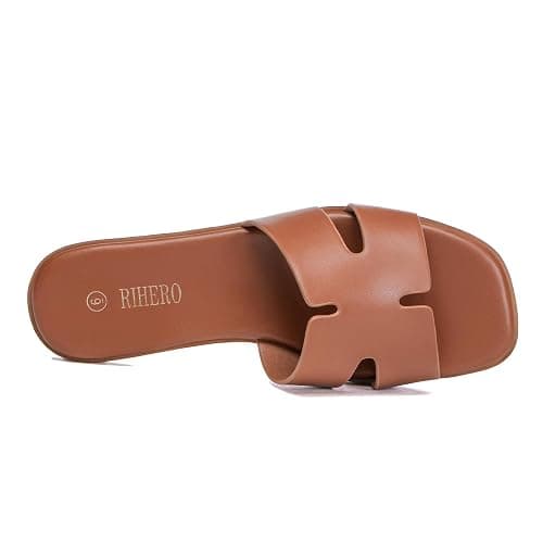 Rihero Women's Dressy Flat Sandals Comfortable Slip On Leather Slide Sandals thumbnail 4