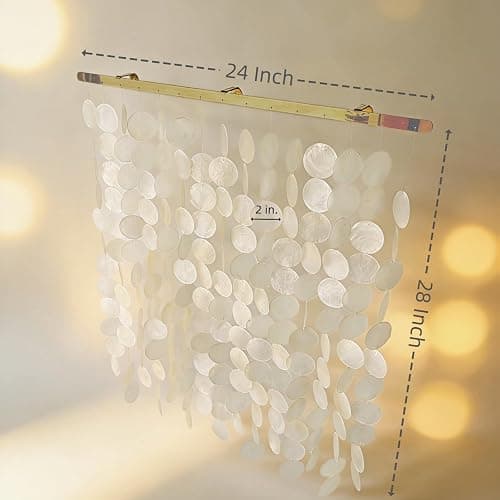 DHHOUSE 24x28 Inch Large Capiz Shell Wall Hanging, Handmade Sea Shell Wall Art with Gold Rail for Home Decor thumbnail 2