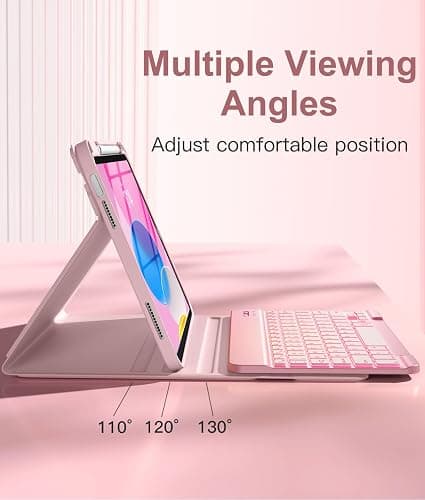 Hamile for iPad 11th 10th Generation Case with Keyboard - 7 Colors Backlit Wireless Detachable Folio Keyboard Cover with Pencil Holder for iPad 11-inch A16 2025 10th Gen 10.9 Inch 2022 (Light Pink) thumbnail 5