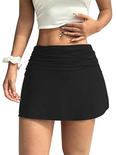 Hafailia Womens Mini Skorts Sexy Ruched Waist Pencil Bodycon A-Line Skirts with Shorts Underneath - Small - Black thumbnail 3
