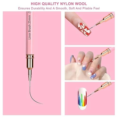 5Pcs Nail Art Liner Brushes,Liner Brush For Nails Gel,Thin Liner Nail Brush Set,Nail Art Striping Brushes,Painting Art Design Pen For Long Lines, Thin Details, Fine Drawing Sizes 5/9/13/20/25mm thumbnail 4