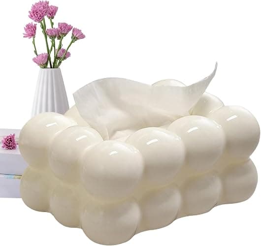 Bubble Tissue Box Cover Rectangle, Decorative Tissue Box Holder Rectangular for Tabletop, Living Room, Bedroom, Bathroom and Car Decor (White) thumbnail 8