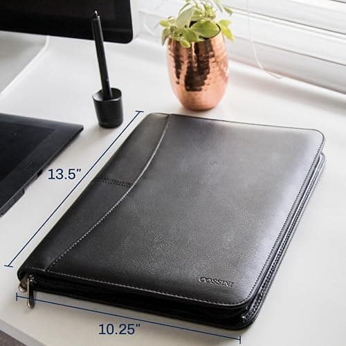 Cossini Black Superior Vegan Leather Business Portfolio with Zipper – Padfolio All-in-One. Smartest Protective 10.1 Inch Tablet Sleeve, Presentation Slot, Solar Calculator, Card Storage, Writing Pad thumbnail 3