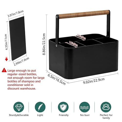 BYUNER Portable Shower Caddy Dorm: Bathroom Caddy Organizer with Handle and Adjustable Dividers,Plastic Shower Basket for Toiletry,Makeup,Vanity,Shower Storage Tote for College, Cleaning Caddy, Black thumbnail 3